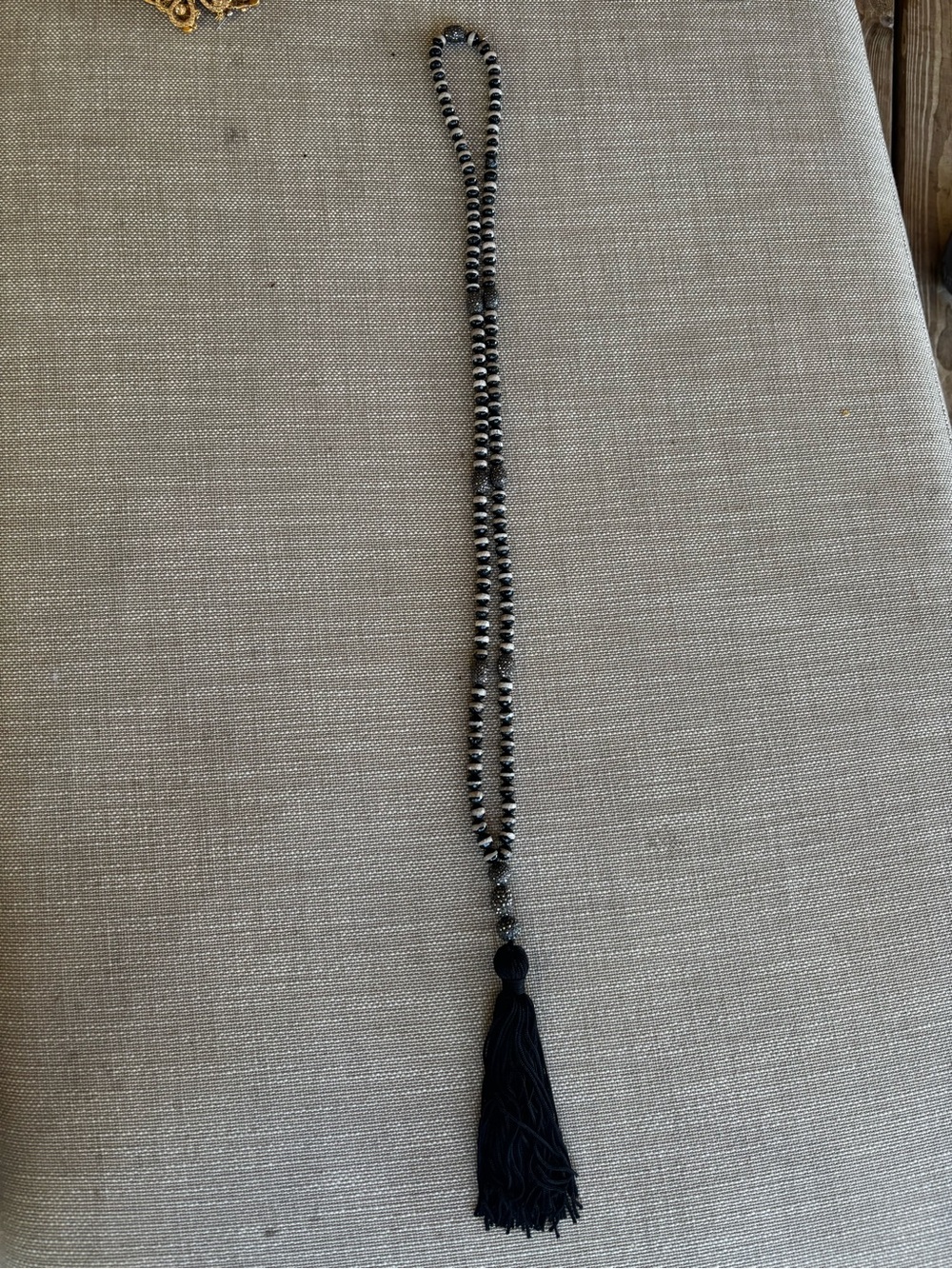 Handcrafted Black and Silver Beaded Tassel Necklace